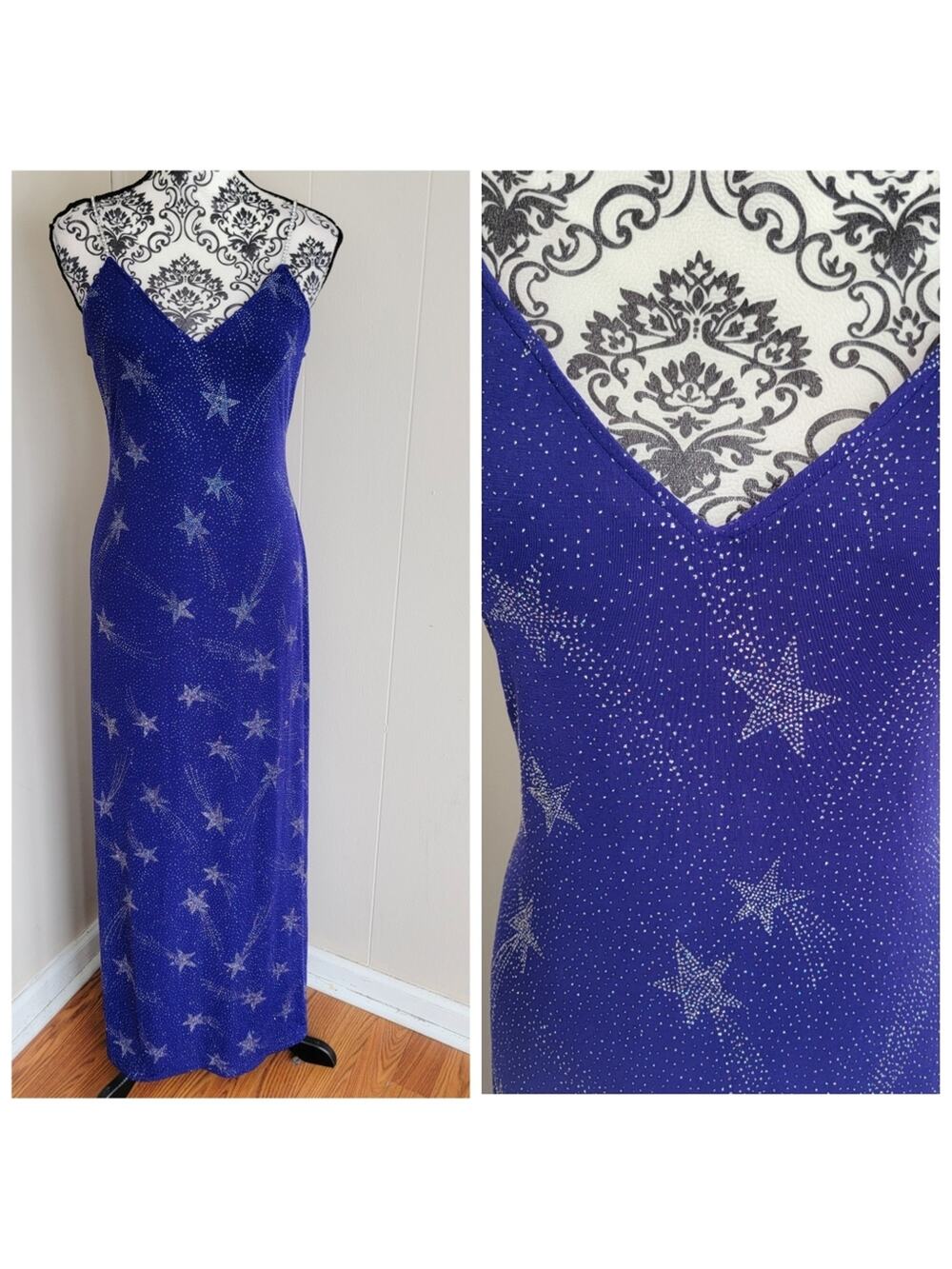 JUMP Y2K Vintage Shooting Star Rhinestone Strap Maxi Dress